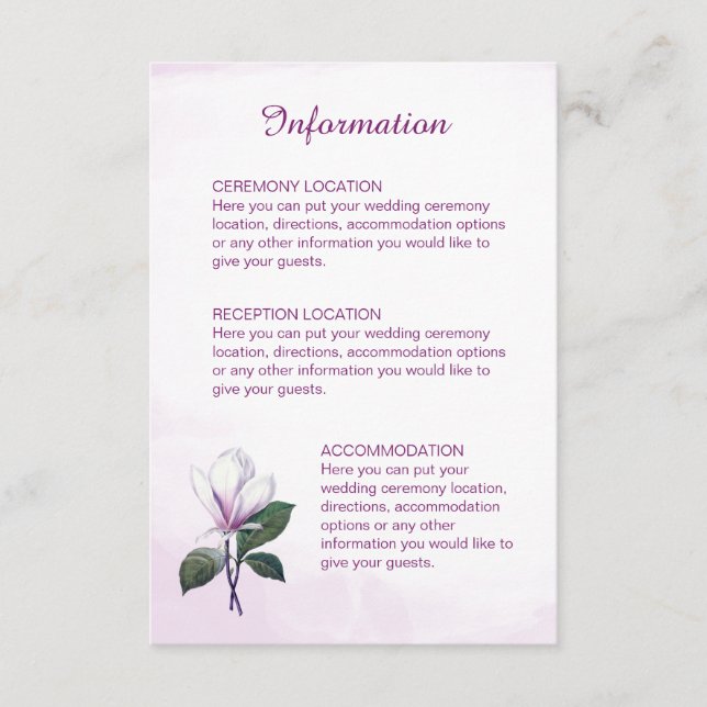 Magnolia Wedding Information Cards (Front)