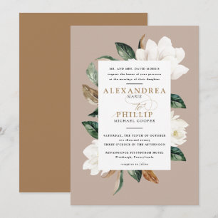 Magnolia Wedding Invitation Tan