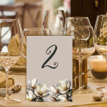 Magnolia Wedding Reception Table Number Cards<br><div class="desc">Southern magnolia wedding reception table number cards with number on both sides. White magnolia flowers make a border along the bottom of pinkish beige colour cards. Fill in a number using the template and it will automatically print on both sides. Add the card to your cart, click on the card,...</div>