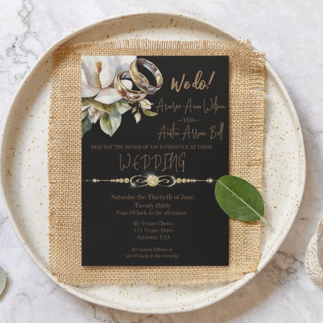 Magnolia Wedding Rings Gold and Black Wedding Save The Date (Creator Uploaded)