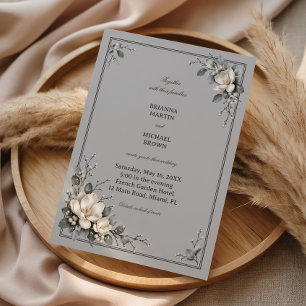 Magnolia Whispers In Silver Mist Invitation