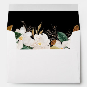 Magnolia White Floral - Black Envelope