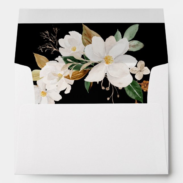 Magnolia White Floral Envelope 2 - Black (Back (Bottom))
