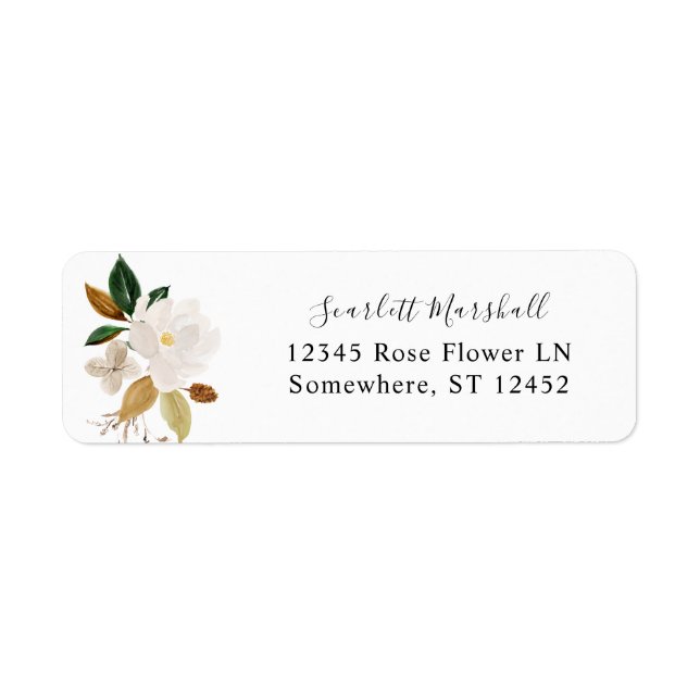 Magnolia White Floral Return Address Label 2 (Front)