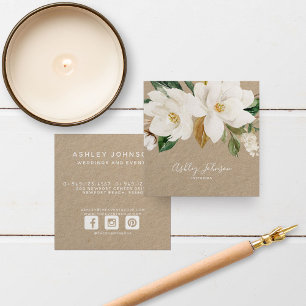 Magnolia White Script Type Kraft Social Media Square Business Card