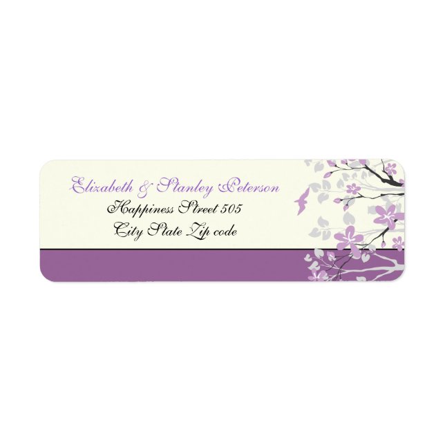 Magnolia with purple flowers wedding label (Front)