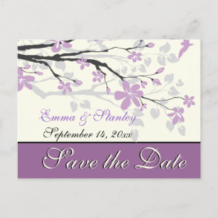 Magnolia with purple flowers wedding Save the Date Announcement Postcard