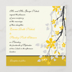 Magnolia with yellow flowers wedding invitation