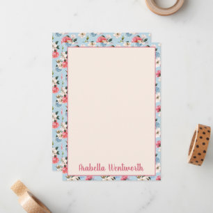 Magnolias and Carnations on Blue Personalized Card