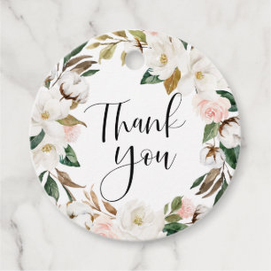 Magnolias and Cotton Wreath Wedding Thank You Favour Tags