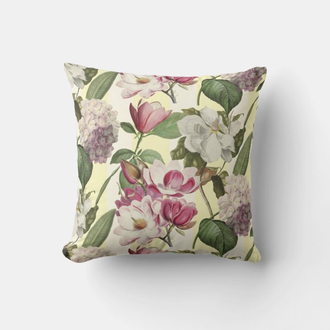 Magnolias and Hydrangeas Garden Vintage Botanical Cushion (Front)
