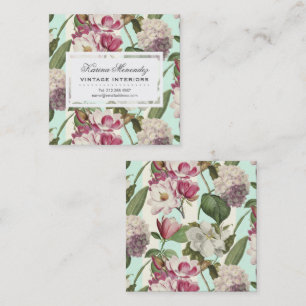 Magnolias and Hydrangeas Vintage Botanical Mini Bu Square Business Card