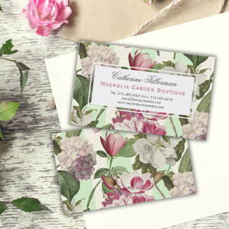 Magnolias and Hydrangeas Vintage Flower Garden Business Card
