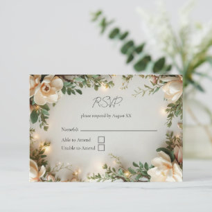 Magnolias and Lights Elegant Floral Wedding RSVP Card