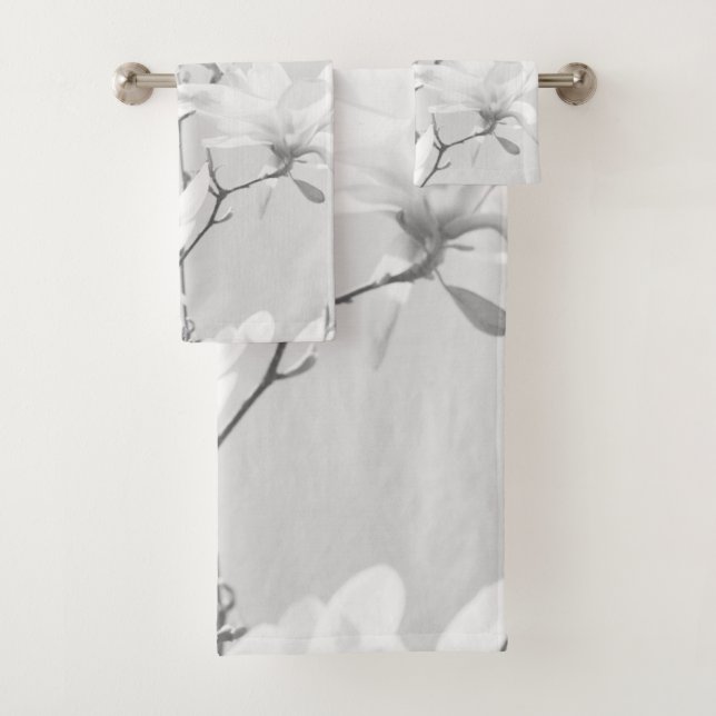 Magnolias Black & White #1 #wall #art  Bath Towel Set (Insitu)