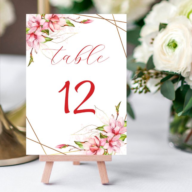 Magnolias Faux Gold Foil Frame Rustic Wedding Table Number (Creator Uploaded)