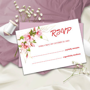 Magnolias Flowers Rustic Wedding RSVP Card