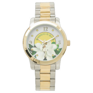 Magnolias in Bloom Oversized Two-Tone Watch