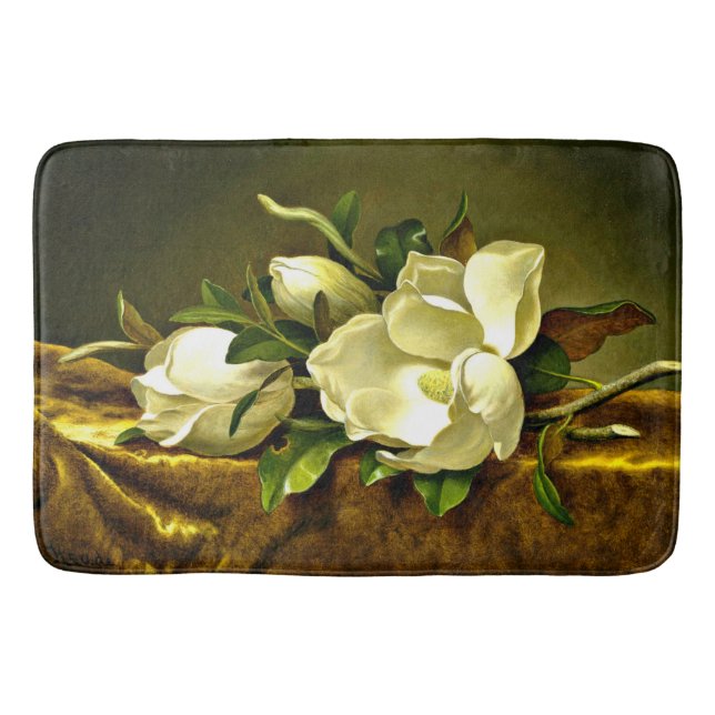 Magnolias on Gold Velvet Cloth Bath Mat (Front)