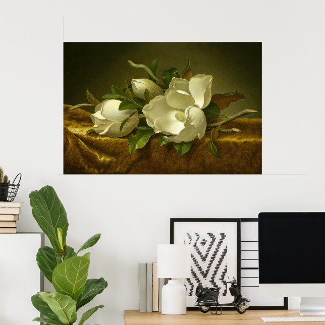 Magnolias on Gold Velvet Cloth by MJ Heade Poster (Home Office)