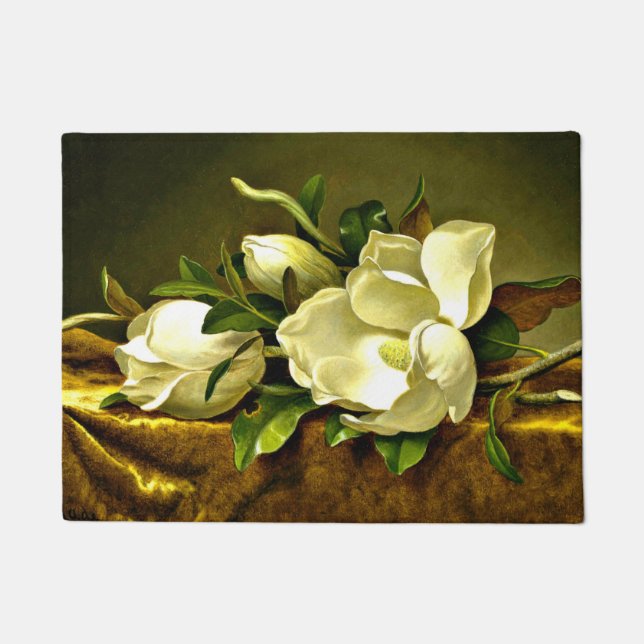 Magnolias on Gold Velvet Cloth Doormat (Front)