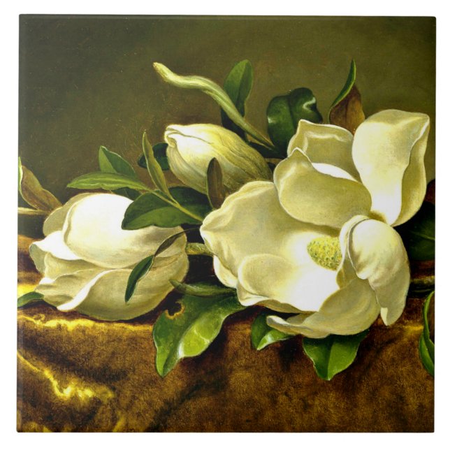 Magnolias on Gold Velvet Cloth, fine art painting, Tile (Front)