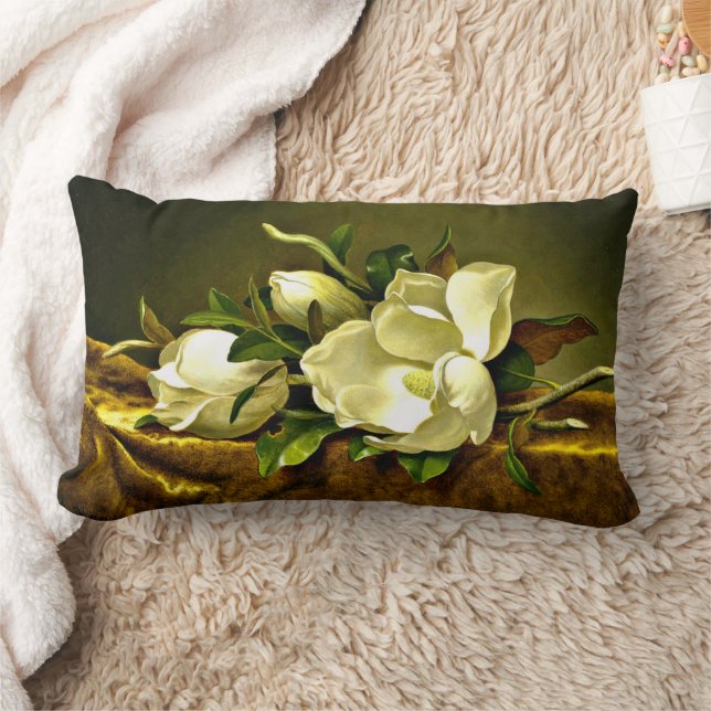 Magnolias on Gold Velvet Cloth Lumbar Cushion (Blanket)