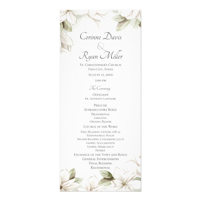 Magnolias Wedding Program Rack Card (Front)