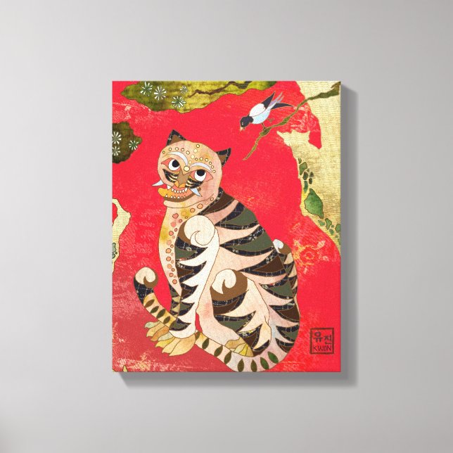 Magpie and Tiger Korean Folk Art Canvas Print (Front)