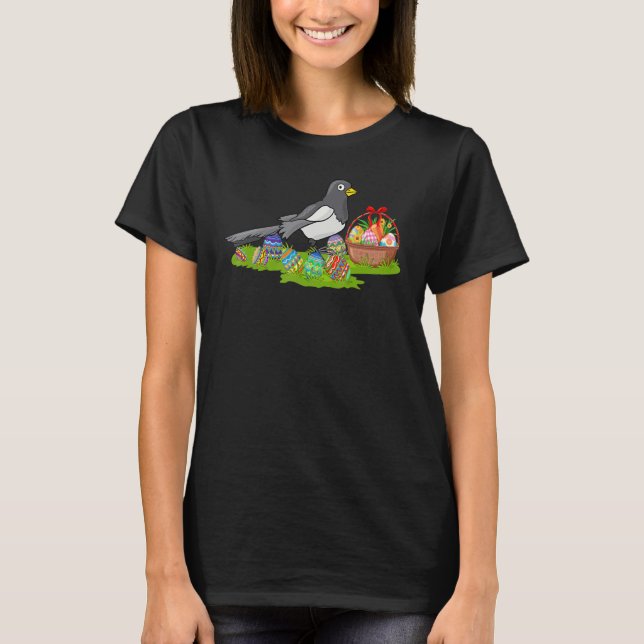 Magpie Bird Easter Egg Hunting Bunny Magpie Easter T-Shirt (Front)