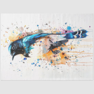 Magpie Bird Tangerine Twilight Decoupage Tissue Paper