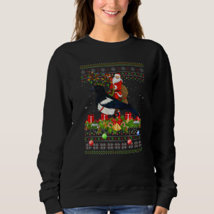 Magpie Bird Ugly Santa Riding Magpie Christmas Sweatshirt