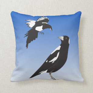 Magpie birds black white meeting cushion