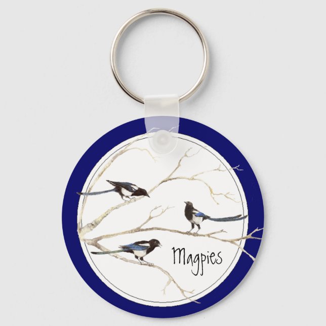 Magpie Family to Customise, Bird Collection Key Ring (Front)