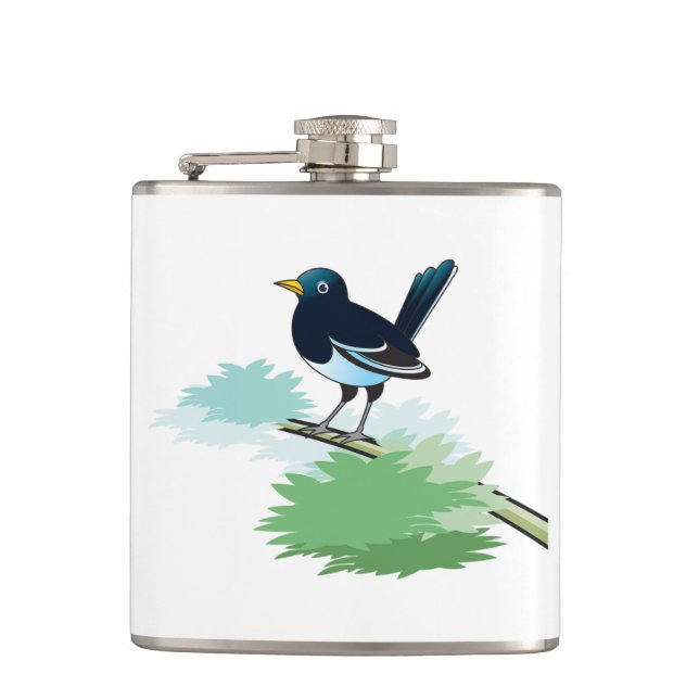Magpie On A Branch Hip Flask (Front)