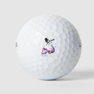 Magpie on a skull golf balls