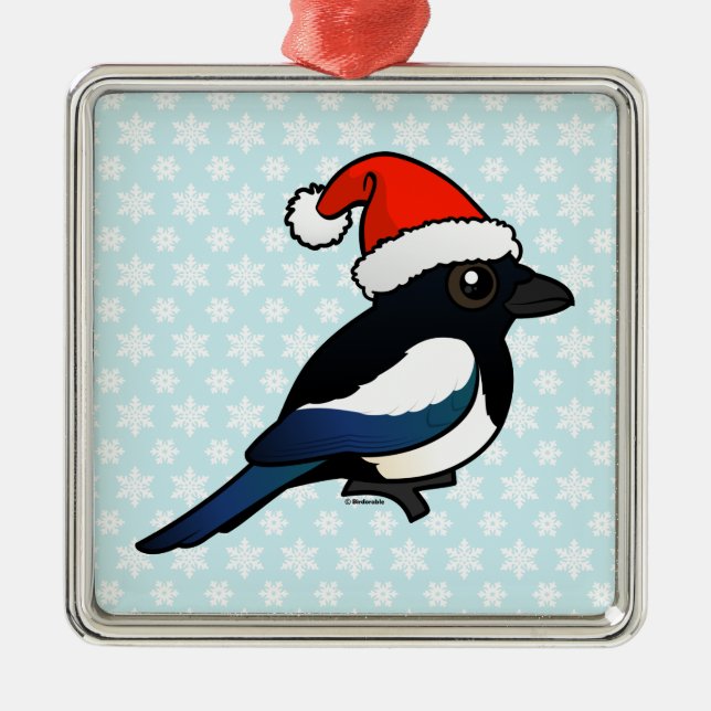 Magpie Santa Metal Tree Decoration (Front)