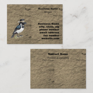 Magpie standing on perch wearing hat business card