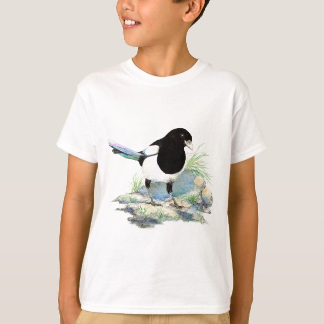 Magpie  - Watercolor Bird T-Shirt (Front)