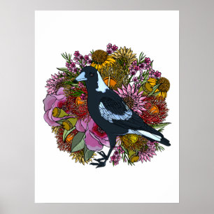 Magpie Wildflower Spring Garden Poster