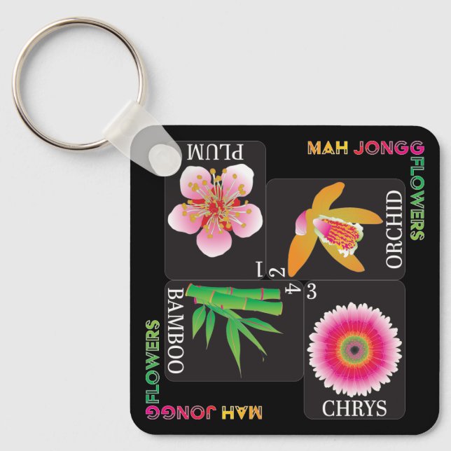 Mah Jongg 4 Flowers Keychain (Front)