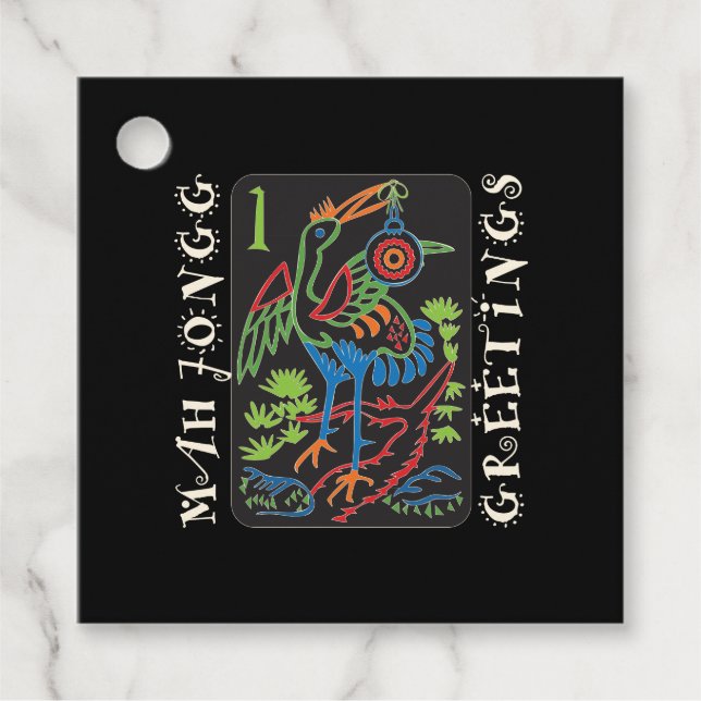 Mah Jongg Bird Greetings Gift Tag (Front)