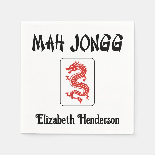 Mah Jongg Chinese Style Text, Dragon Tile Add Name Napkin (Front)