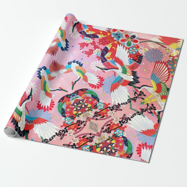 Mah Jongg Egrets Wrapping Paper (Unrolled)