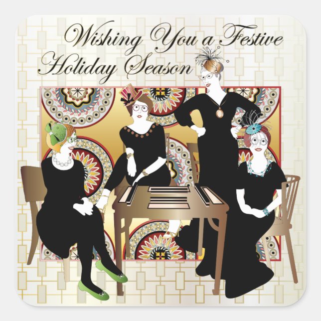 Mah Jongg Festive Square Sticker (Front)