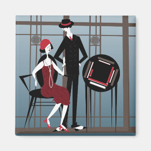 Mah Jongg Flappers Couple Magnet