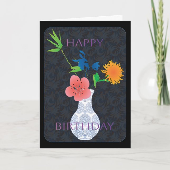 Mah Jongg Flowers Birthday Card (Front)