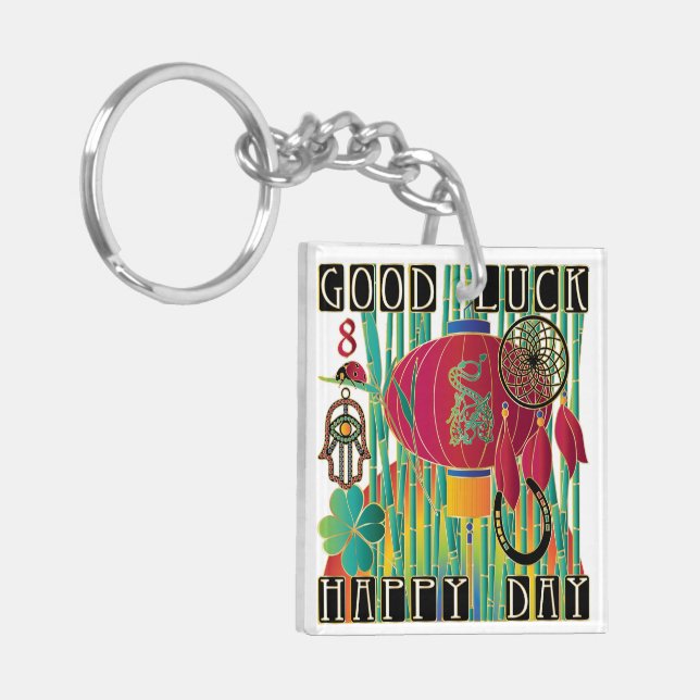 Mah Jongg Good Luck Happy Day Key Ring (Front Left)