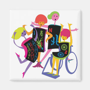 Mah Jongg Happy Dance White Magnet