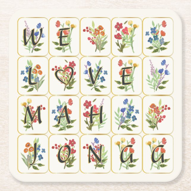 Mah Jongg Love Coaters Square Paper Coaster (Front)